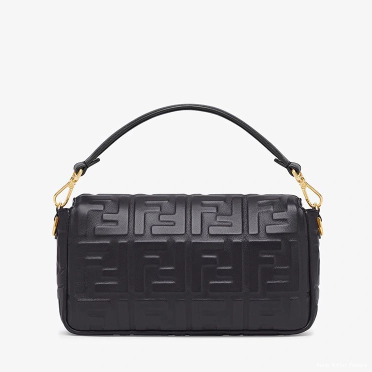 Affordable HOT In Bag Baguette Fendi Leather Black Nappa FF Motif Medium 0713